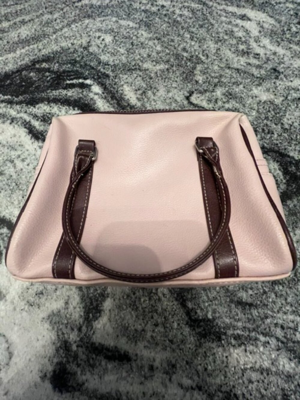 PERRY‎ ELLIS pink leather satchel handbag brown leather trim